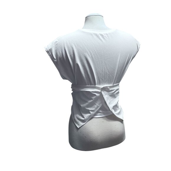 Halara Short Cap Sleeve Tie Wrap Waist Casual Shirts Sz Large White Stretchy - Picture 9 of 10